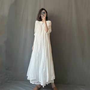 Bohemian Style Long Sleeve White Cotton Dress