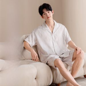 MiiOW | Mens Ice Silk Sleepwear Summer Loose Comfortable Breathable Cooling Home Clothes Casual Wearable Polyester Fiber Short Sleeve