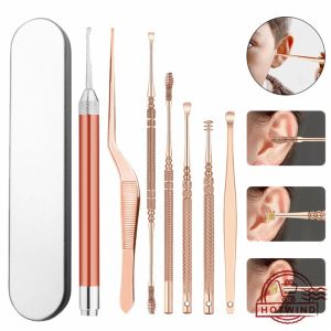 Dụng cụ lấy ráy tai 9 món cho bé có đèn led siêu sáng đầu ngoái tai silicon cực êm không đau rát tiện lợi mang theo cho gia đình