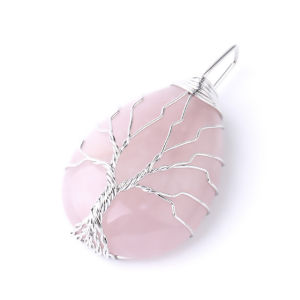 CSJA Natural Gem Stone Pendulum for Divination Dowsing Esoterisme 7 Chakra Crystals Pendulums Tree of Life Necklace Pendant G905