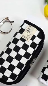 Creative Checkerboard Pencil Case Simple Multifuncion Pencil Bag Stationery Student Canvas Pen Bag Large Capacity