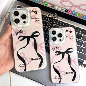 Ribbon Black Pink Bowknot Phone Case For iPhone 11 12 13 14 15 Pro Max Plus Casing Pelindung Handphone
