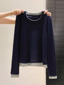 LUOSHAO | Contrast Color Round Neck Long Sleeve False Two-Piece T-Shirt Slim Fitting Inner Top