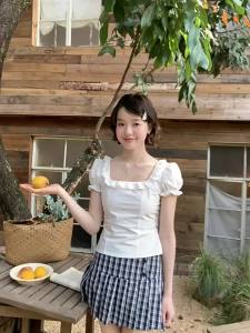 Flared Sleeve Square Collar Blouse Shirt Women Summer New Slimming