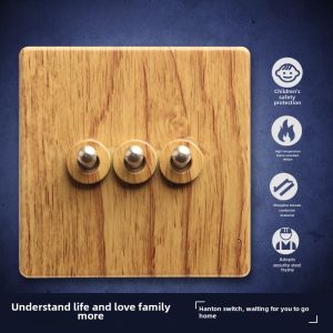 Retro Wood Color Yellow Wood Grain Three Open Single Double Control Hotel Brass Work Driving Arm Switch Socket Panel American Bed & Breakfast