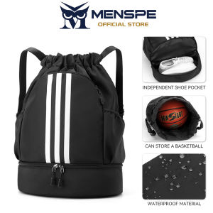 MENSPE กระเป๋าเป้สะพายหลังบาสเก็ตบอลกระเป๋าสะพายหลังกีฬากระเป๋าเป้สะพายหลังแบบมีเชือกผูกแบบพกพากระเป๋าเป้สะพายหลังแบบพับเก็บได้กันน้ำได้กระเป๋าใส่รองเท้าสำหรับไปยิมกลางแจ้งจุของได้เยอะกระเป๋าใส่รองเท้าเล่นโยคะแบบแยกกระเป๋าเทรนนิ่งกระเป๋าว่ายน้ำแบ