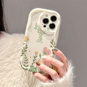 Summer Art Plant-Deer Compatible for IPhone 15 Plus 11 14 13 12 15 Pro Max XR X XS Max 15 7Plus 8plus Wavy Curved Edge