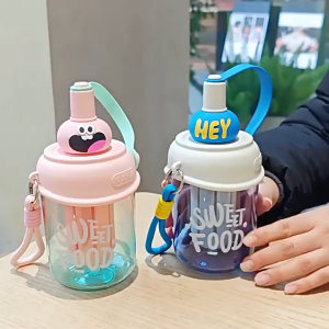 Bình Nước Học Sinh Cao Cấp 550ml Nhựa PP An Toàn Có Ống Hút Quai Xách Tiện Lợi