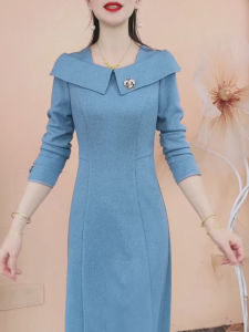 Elegant Square Collar Long Sleeve Dress Womens 2025 Spring Autumn New Style Lady Meat Conceal Thin Design Sense Dress