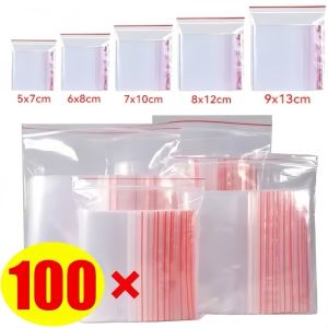 100pcs Clear Plastic Zip Lock Bags / Thicken Zipper Sealed Bag / Reclosable Food Storage Fresh Package Pouch