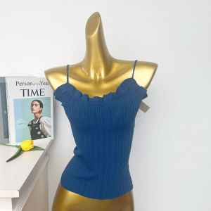 Wooden Edge Ruffle Strap Vest Womens Slim Fit Sleeveless Base Shirt Summer New Style Backless Inner Wear Top Commute Style