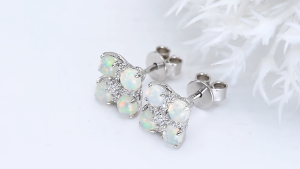 Lohaspie Jewelry Pure 1.1 Carats Solid Sterling Silver 925 Stud Earring Original Natural Opal Stud Earring Opal Stone Original Opal Birthstone Earring For Women Silver 925 Jewelry