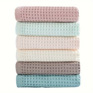 70x140cm Large Towel Modern Waffle Bath Towel Set Quick Drying Knit Fabric Plaid Pattern Soft Absorbent Cotton Solid Color