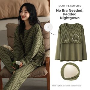 miiow | Pure Cotton Sleepwear Womens Spring Autumn Long Sleeve Home Clothes Set Antibacterial Breathable Comfortable Plant Floral Pattern