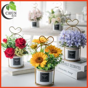 Bình hoa mini để bàn chậu hoa trang trí bàn kệ tủ giá sách khung kim loại phong cách Bắc Âu