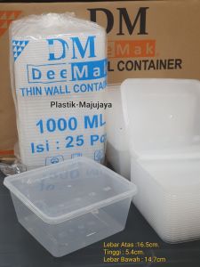 Thinwall Square 1000ml 1500ml / Kotak Makan Plastik Persegi Tahan Panas Thin Wall