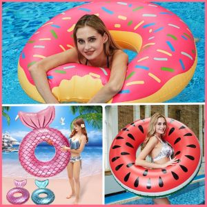 EmmAmy® Inflatable Swimming Ring Float For Kids Adults Swim Ring Swimming Pool Float Toy Donuts/mermaid/watermelon/Chessboard Float