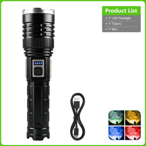 Hunting Flashlight Long Range 18650 Zoom Rechargeable Torch USB C Blue Light Solar Charge Lantern For Outdoor Hunting Spotlights