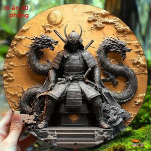 CIFbuy | Tranh Treo Tường Kim Loại Hình Rồng Samurai Đường Kính 8 Inch Làm Từ Nhôm Họa Tiết Giáp Trụ Trang Trí Cổ Điển Thích Hợp Cho Quán Cà Phê Nhà Ở Văn Phòng Quà Tặng Ngày Của Cha.
