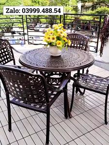 Bộ bàn ghế ban công ngoài trời Tròn Nhôm đúc Bàn ghế sân vườn ngoài trời Bàn ghế ngoài trời - VN23