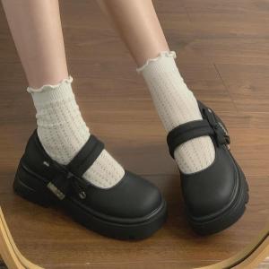 Retro Japanese Style Mary Jane Flat Womens Shoes Thick Bottom Heightening round Head Spring Autumn Versatile Slip-On Single Shoes