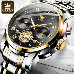 OLEVS Watch for Men Original Waterproof Fashion Flywheel Multifunction Chronograph Stainless Steel Luminous Relo with Box
