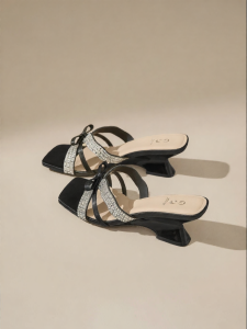 Josiny | Square Toe High Heel Crystal Open Toe Sandals