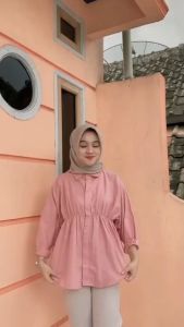 Kemeja Kerut Depan Atasan Alesha Wanita Basic Lengan Panjang Loose