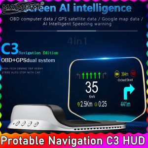 RYSJM | C3 Navigation HUD Speedometer Mirror OBD2+GPS Dual Mode OBD2 Head Up Display GPS HUD Digital MPH KMH Water&Oil Temp RPM Voltage