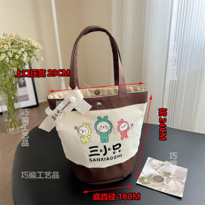 Childrens Canvas Handbag Gift Bag Cartoon Bear Word Miki Bag Bucket Shape Soft Handle Fresh Sweet Style Pure E-commerce