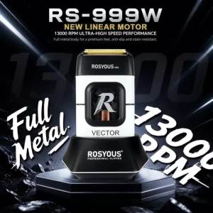 Máy Cắt Tóc Chuyên Nghiệp ROSYOUS RS-999W 13000RPM Động Cơ Từ Tính Vector Thân Kim Loại Có Đế Sạc Lưỡi Dao Đôi Cho Kết Quả Mượt Mà