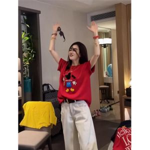 Áo Thun Cotton Cổ Tròn Tay Ngắn Cho Nữ Mùa Hè 2025 Thiết Kế Mới in Họa Tiết Mickey Thời Trang Thường Ngày Đa Năng Thon Gọn