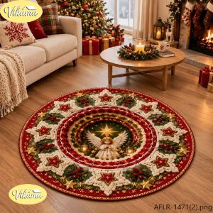 VIKAMA Christmas Round Rug 3D Tree Snowman Lantern Berry Area Rug Living Room Holiday Home Decor Aesthetic Art Large Premium
