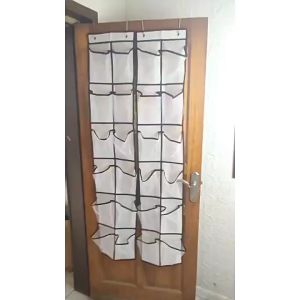 24 Pockets Over the Door Hanging Shoe Organizer Rack 24 Grid Shoe Storage Hanging Bag Wall Mounted Mesh Shoe Holder Bag for Door