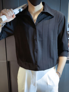 Trendy Brand Mens Ice Silk Loose Fit Summer Shirt Half Sleeve Thin Hanging Sensation Quick Dry White Shirt Youth Fashion