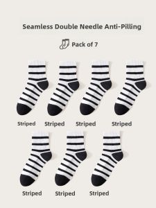 JINGCHI | Womens Mid-Calf Striped Socks Pure Cotton Absorb Sweat Anti-Odor Black White Cotton Socks Autumn Winter Cute Japanese Style Long Socks