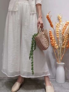 Summer New Loose Wide Leg Pants Tencel Embroidery Fairy Pants Side Seam Casual Pants Womens Premium Fashion Natural Waist