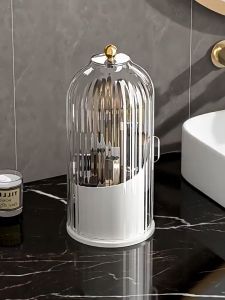 O-KAY 360° Tempat Kuas Rias Berputar Multifungsi Portabel dengan Tutup Kotak Penyimpanan Kosmetik Tahan Air Tahan Debu