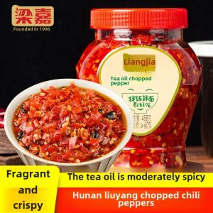 Hunan Liangjia Tea Oil Diced Green Chilies 458g with Garlic And Fermented Soybeans Perfect Rice Accompaniment