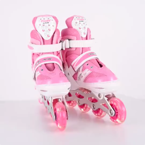 Roller Skates Size Adjustable Double Row Skates Two Line PU Roller Skate Shoes Child Teenagers