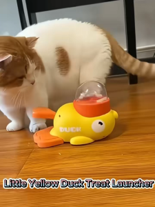 Pet Little Yellow Duck Treat Launcher Cat Toys And Dog Toys Press-On Food Dispense Pet Training Toy Pet Automatic Feeder