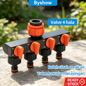 Byshow 4-Way Garden Hose Splitter Water Controller 1 Inlet 4 Outlet with Individual On/Off Valves Adjustable Flow Control Fits 1/2" & 3/4" Threads for Watering Cleaning