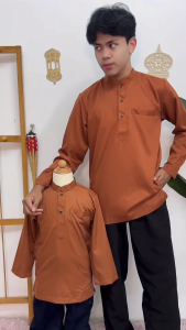 Baju Kurta Sempurna Warna Rich Brown Slim Fit Cotton Sedondon Series Baju Raya - ( D021K) / KD