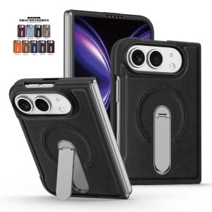 Magnetic Kickstand for iPhone Duo Case [Horizontal & Vertical Stand] Luxury Leather Ergonomic Grip Slim Fit Anti-Slip Shockproof Case Black