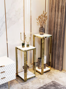 U + Home Garden Accessible Luxury Stone Plate Flower Stand Stainless Steel Living Room Indoor Decoration Decoration Floor-Standing Balcony Double-Layer Flower Pot