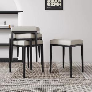 Stackable Leatherette Square Stool Home Use Luxury Anti-Cat Claw Spare Chair Living Room Genuine Leather Bench Shoe Changing Stool