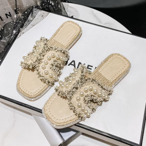 Dép Đế Phẳng Đính Ngọc Trai Thời Trang Mùa Hè Chống Trượt Chống Mùi Cỡ Lớn Cho Nữ Dép Đi Trong Nhà Dép Đi Trong Nhà