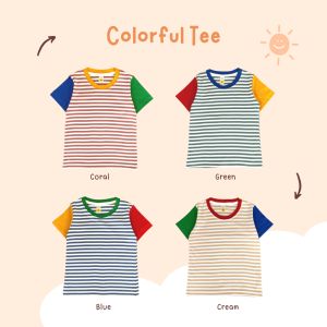 Yobebee Colorful Tee Kaos Anak Laki-Laki Usia 2-7 Tahun Baju Atasan Stripe Salur Model Tangan Pendek Motif Garis Kids Boy Tee Shirt Model Casual Santai Kaos Oblong Anak Cowok