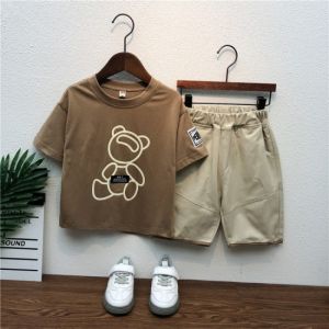 Cotton solid color boys clothing sets bear print fashion childrens clothing sets casual two-piece