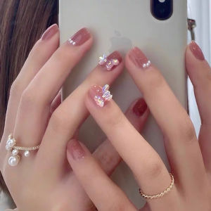 Wear Nail Short Student Finished Nail Beauty Patch Fancy White Cat Eye Shell Small Pearl Pregnant Women Fake Nails